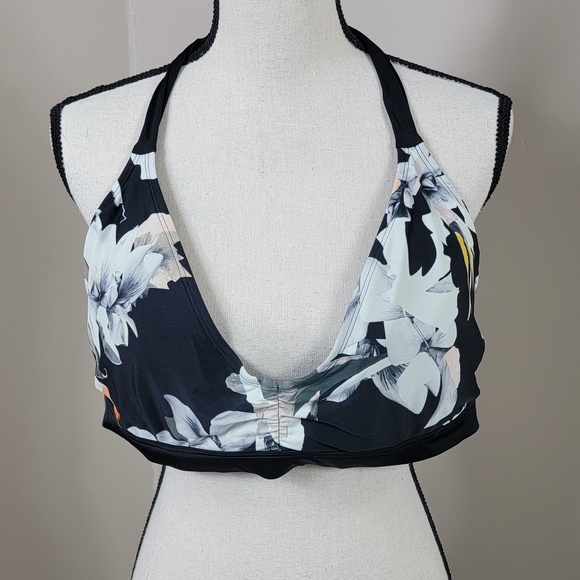 Athleta Floral Polynesia Swim Halter Bikini Top Sz 40D/DD - Picture 2 of 14